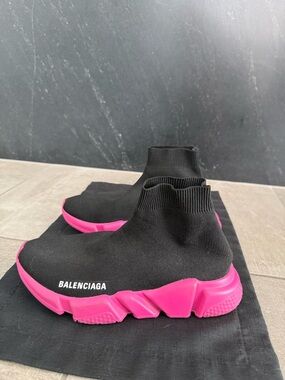 Balenciaga Black Sock Sneakers with Pink Sole